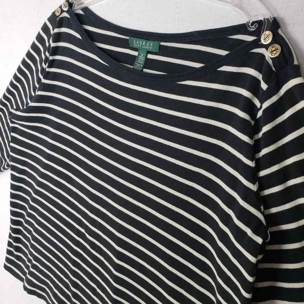 Vintage Ralph Lauren Top Pullover Nautical Black White Breton Stripe Crest sz 2X
